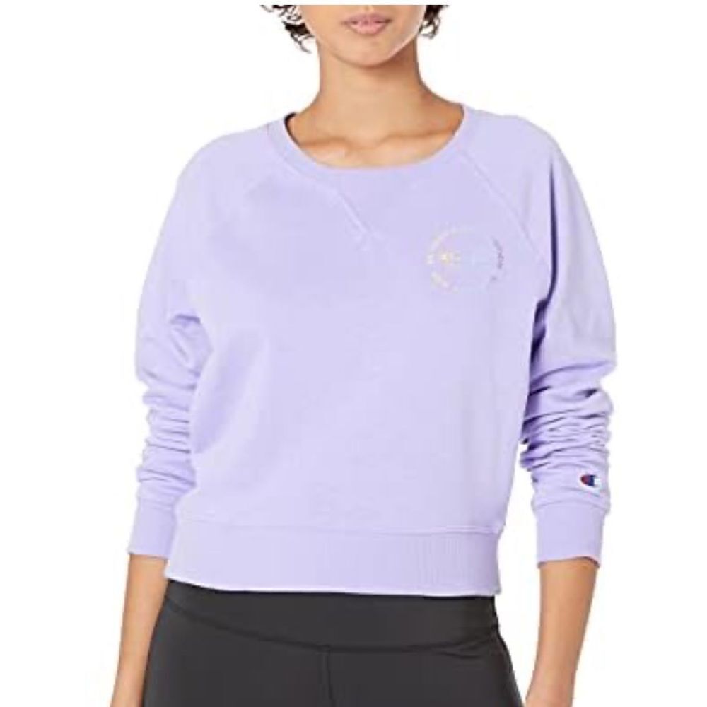 Lilac Champion Women's Campus French Terry Graphic Crew Shirt